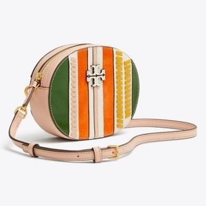 Tory Burch McGraw Pieced Convertible Round Crossbody Belt inBag Pink Salt MULTI